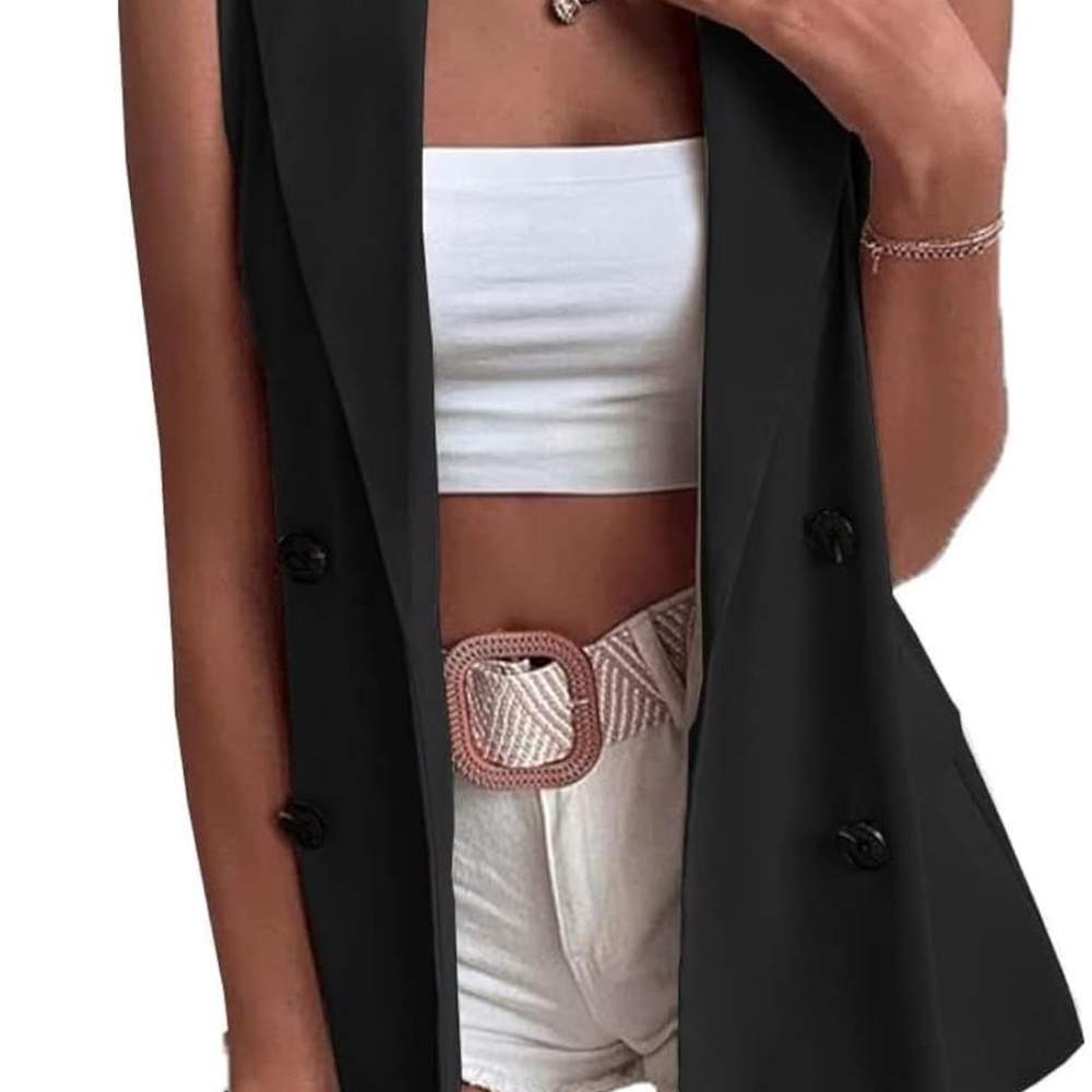 Elegant Black Sleeveless Women's Coat